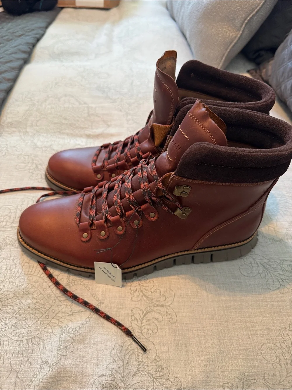 Cole Haan Brown Leather Waterproof Hiking-Style Lace-Up Boots